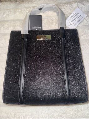 kate spade Black Sparkle Tote with Gold Plaque
